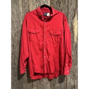 Wrangler Western Shirt Mens 17x35 Red Long Sleeve Button Down Cotton V268-017A